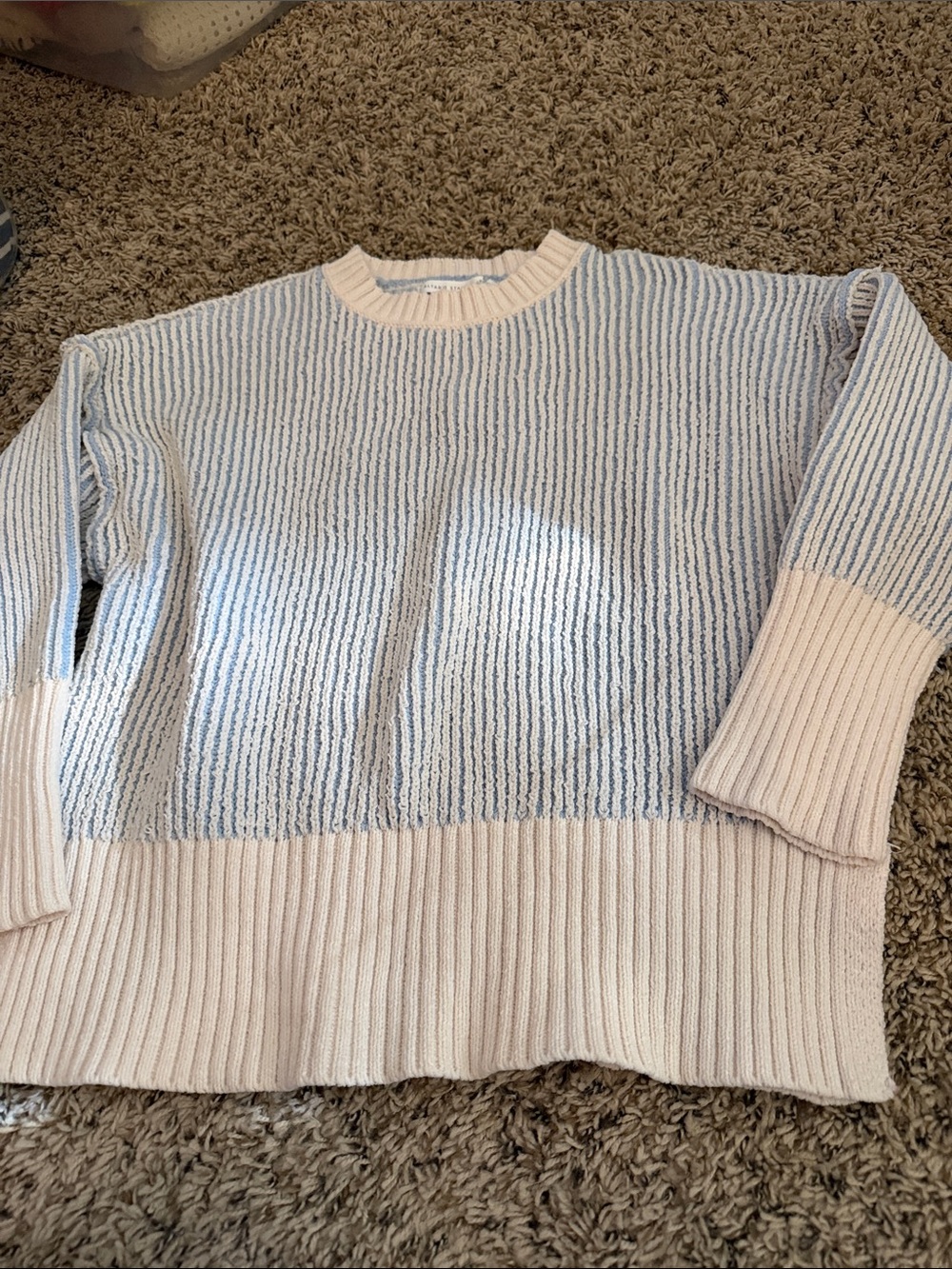 Altar'd State Blue and Cream Striped Crewneck Sweater